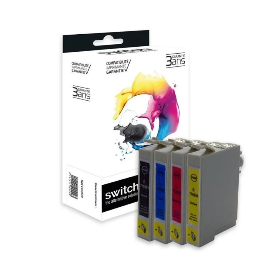 Cartouche remanufacturée Epson T0715 Guépard - pack de 4 - noir, jaune, cyan, magenta - Switch