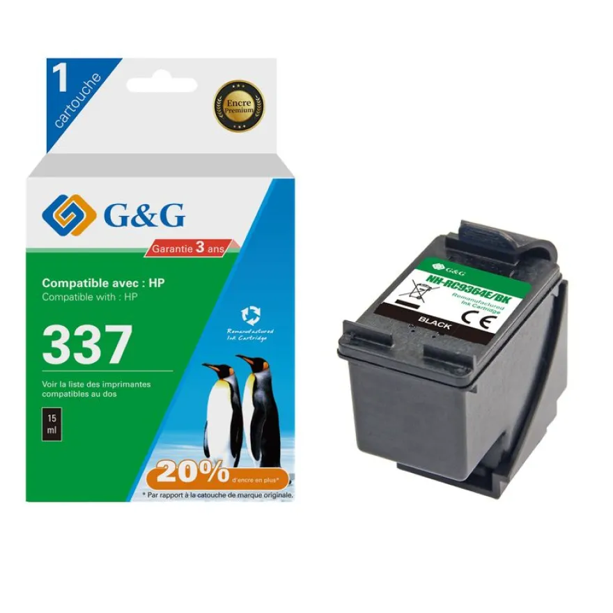 Cartouche remanufacturée HP 337- noir - G&G