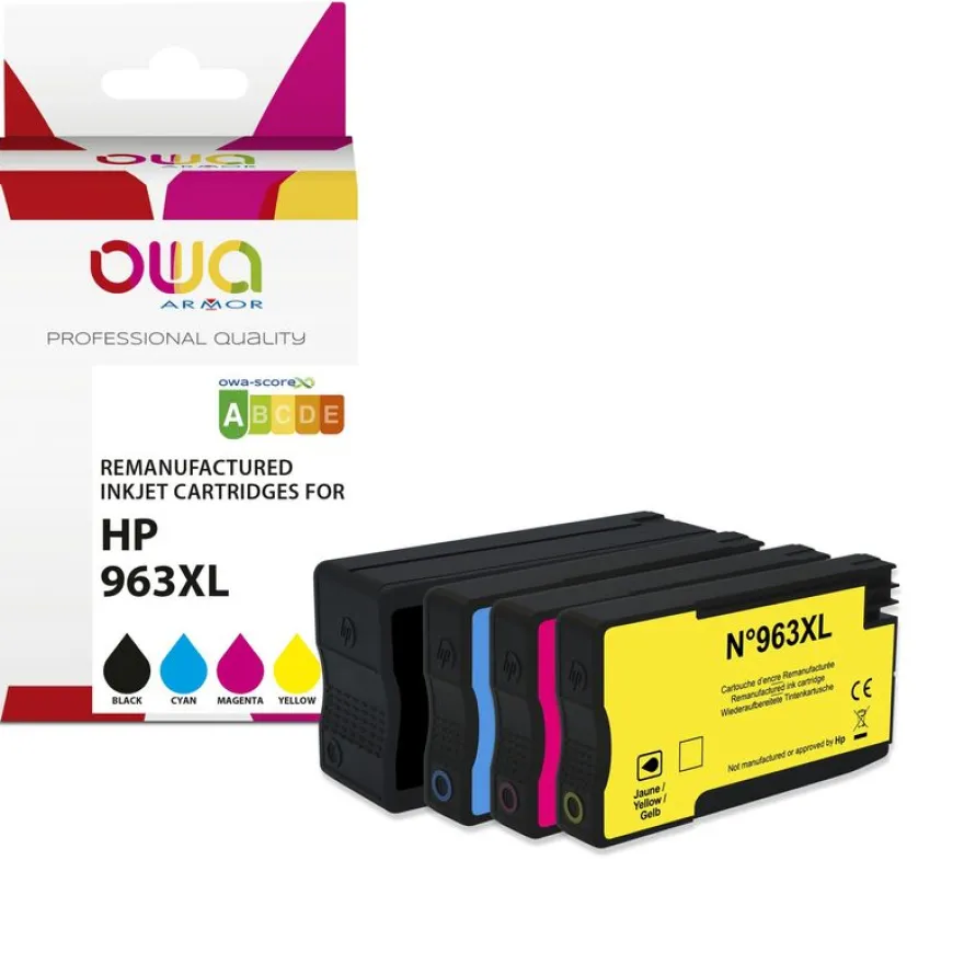 Cartouche remanufacturée HP 963XL - 3JA30AE - pack de 4 - cyan, magenta, jaune, noir - Owa