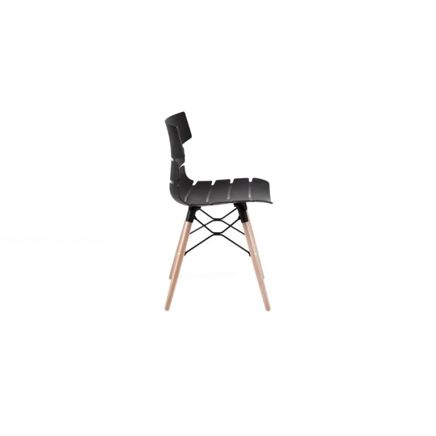 Chaise TESS - pieds bois et acier noir - noir