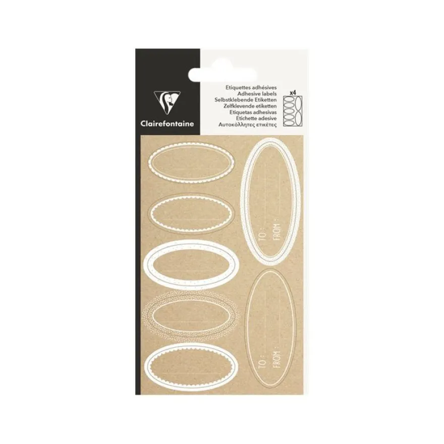 Clairefontaine - 28 Étiquettes cadeau kraft - ovale blanc - 8 x 16 cm