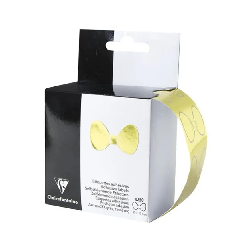 Clairefontaine - 250 Étiquettes cadeau nœud papillon or - 8 x 4 x 12 cm - boîte distributrice
