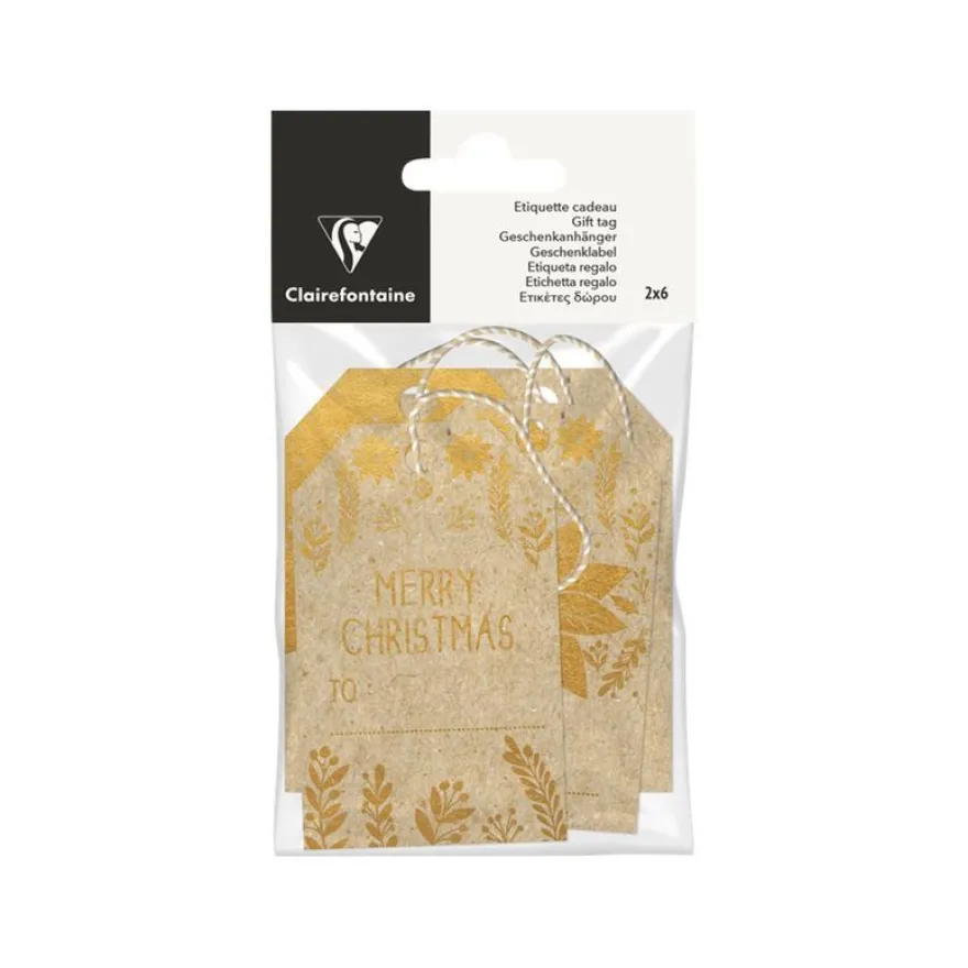 Clairefontaine - 12 Étiquettes cadeau kraft - rectangle - 8 x 16 cm