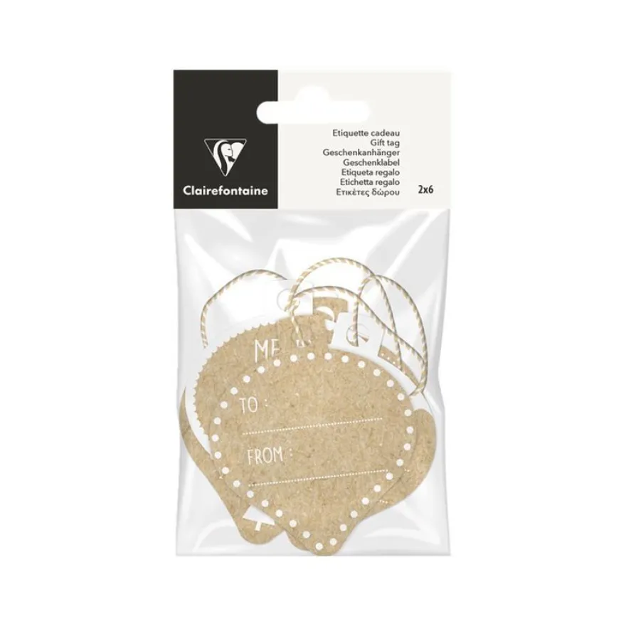 Clairefontaine - 12 Étiquettes cadeau kraft - boules de Noël - 8 x 16 cm