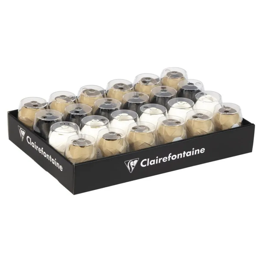 Clairefontaine - 24 œufs de bolduc -Ruban d'emballage cadeau - 0.7 cm x 10 m - noir, blanc, kraft