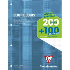 Clairefontaine - Bloc de cours - A4 - 300 pages - petits carreaux (5x5 mm) - perforé