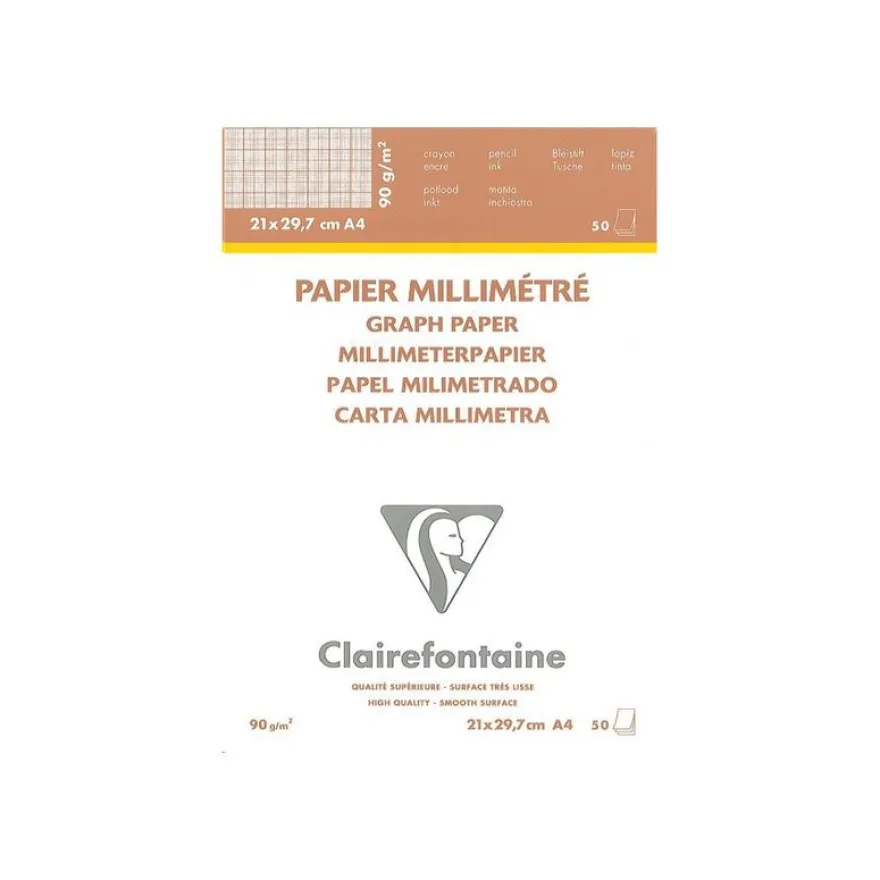 Clairefontaine - Bloc papier à dessin millimétré - 50 feuilles - A4 - 90G