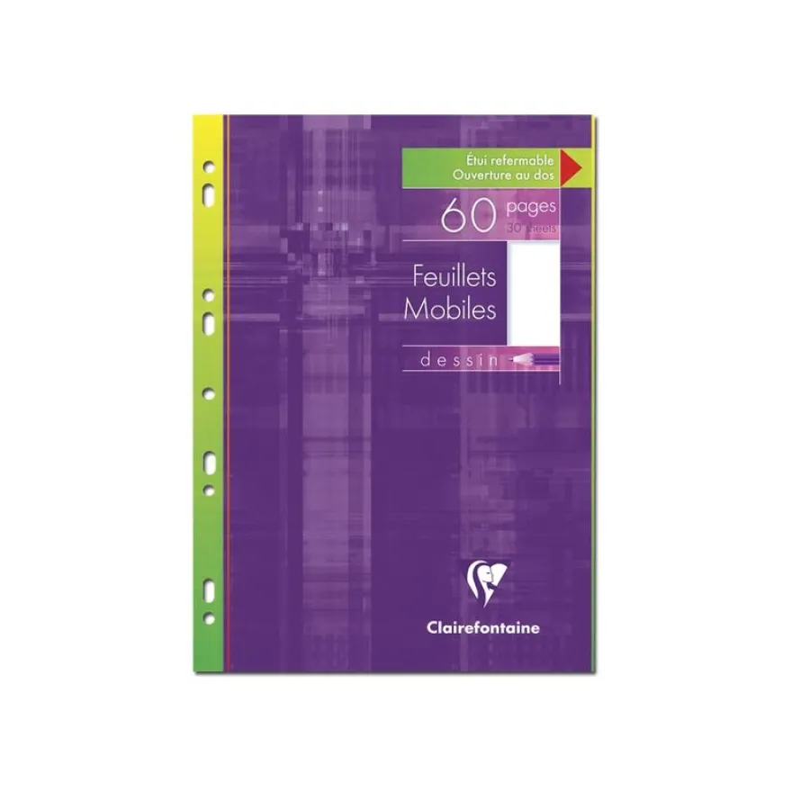 Clairefontaine - feuilles simples A4 - 60 pages - perforées - blanches unies