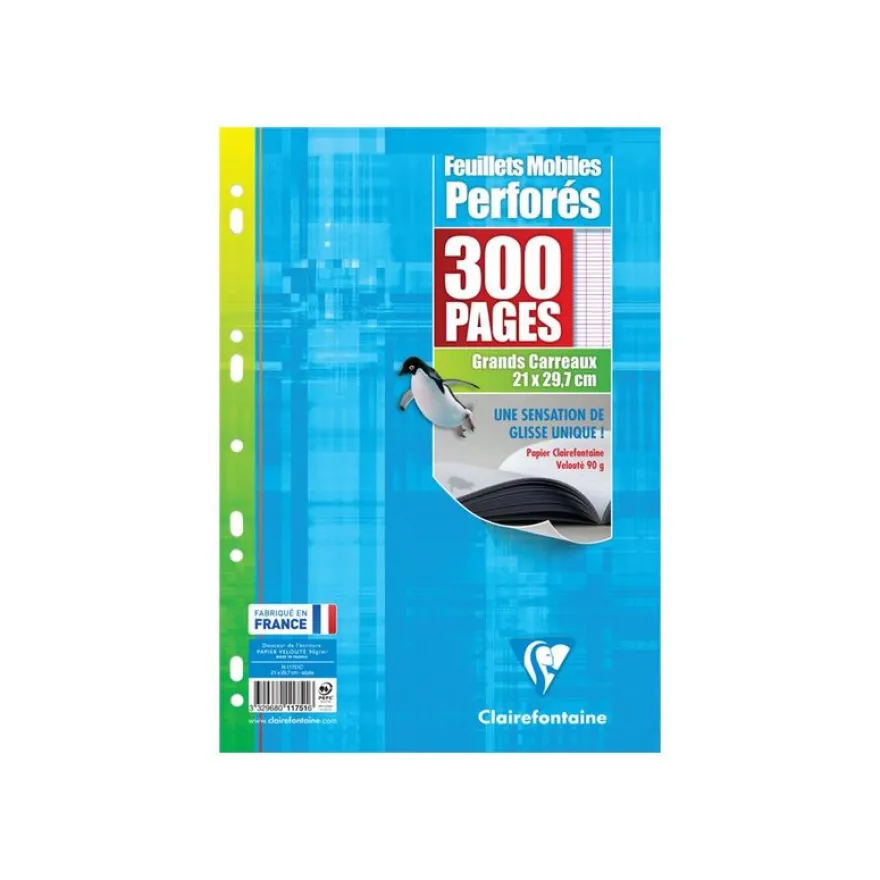 Clairefontaine - feuillets mobiles - 300 pages - A4 - grands carreaux (Seyes) - perforées