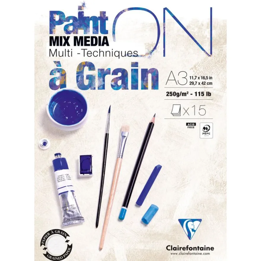 Clairefontaine - PaintON à grain - bloc encollé - A3 - 15 feuilles - 250g