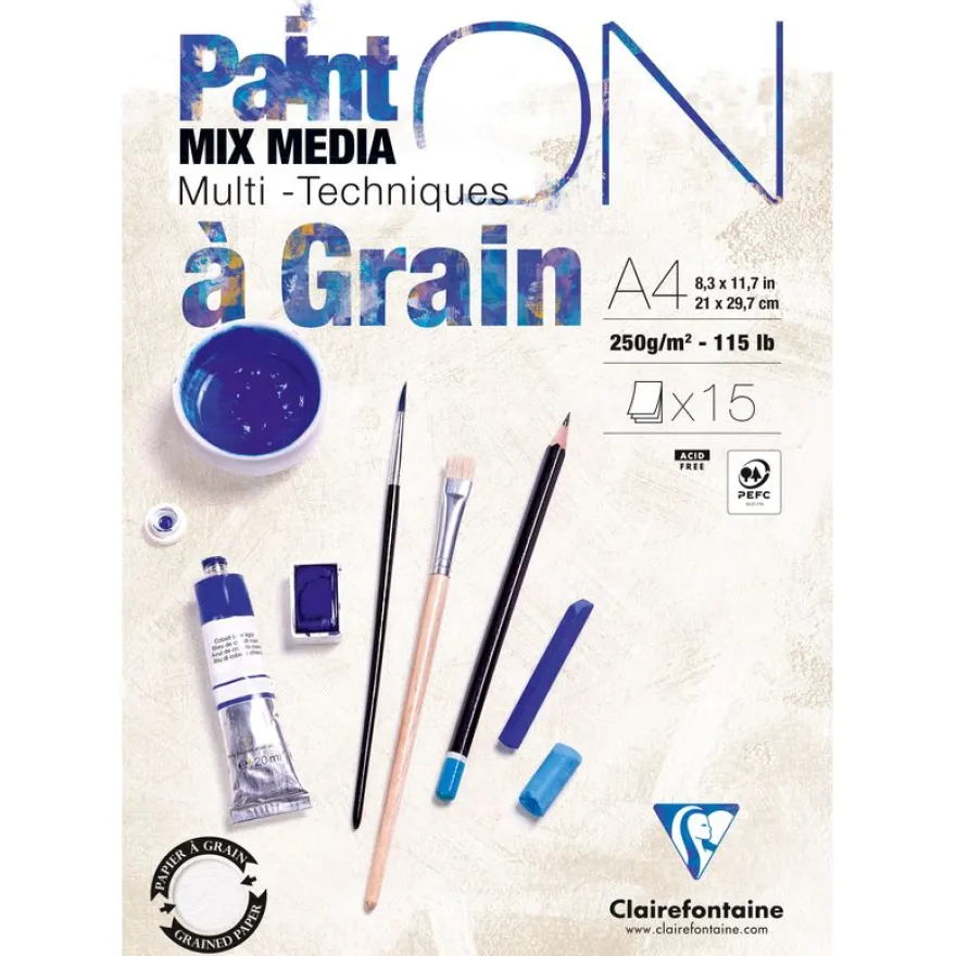 Clairefontaine - PaintON à grain - bloc encollé - A4 - 15 feuilles - 250g