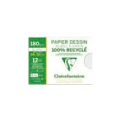 Clairefontaine - Pochette papier à dessin recyclé - 12 feuilles - 24 x 32 cm - 180 gr - blanc