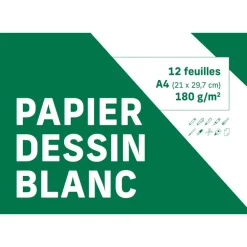 Clairefontaine - Pochette dessin blanc - 12 feuilles - A4 (21 x 29,7 cm) - 180 gr