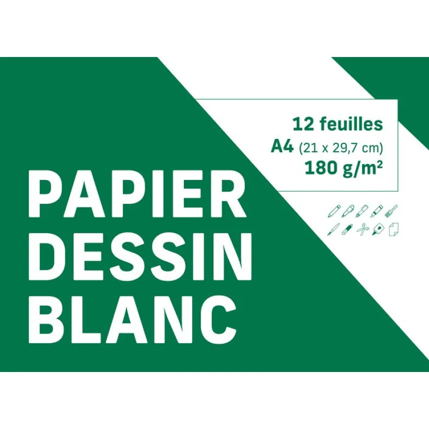 Clairefontaine - Pochette dessin blanc - 12 feuilles - A4 (21 x 29,7 cm) - 180 gr
