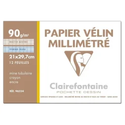 Clairefontaine - Pochette papier à dessin millimétré velin - 12 feuilles - A4 - 90G
