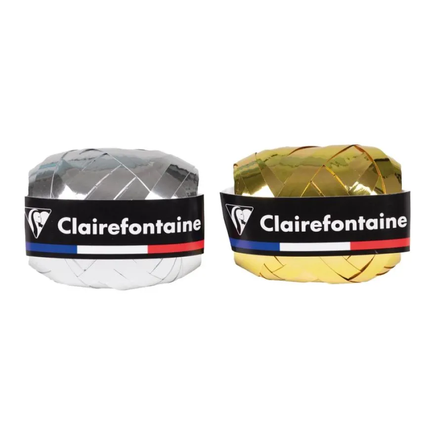 Clairefontaine - Ruban d'emballage cadeau - 0.7 cm x 10 m - métallique - or, argent