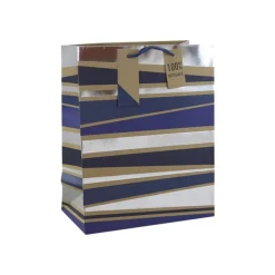 Clairefontaine - Sac cadeau kraft - rayures bleu - 26,5 cm x 14 cm x 33 cm