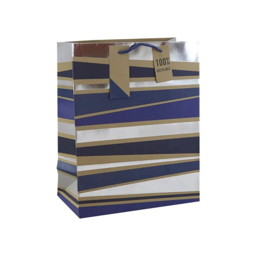 Clairefontaine - Sac cadeau kraft - rayures bleu - 26,5 cm x 14 cm x 33 cm