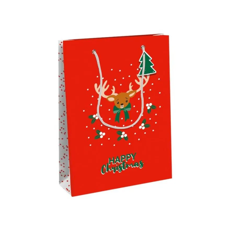 Clairefontaine - Sac cadeau - 26,5 cm x 14 cm x 33 cm - flocons rouge