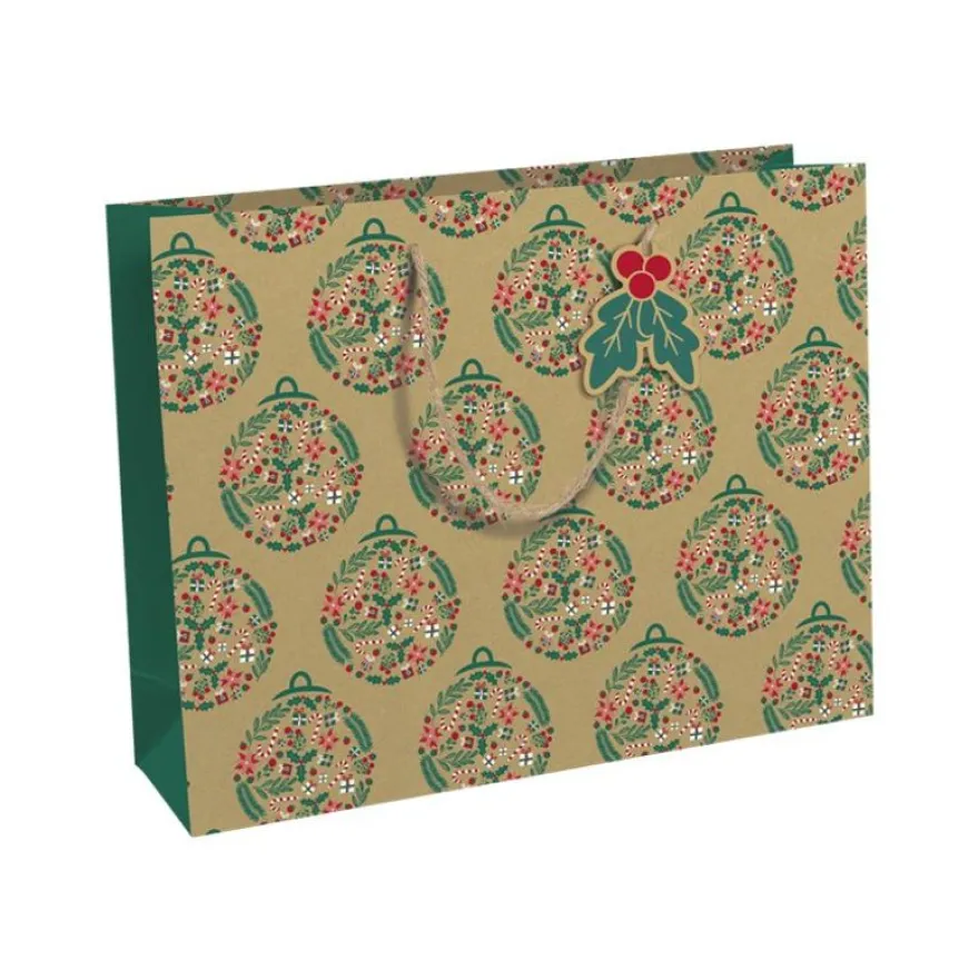 Clairefontaine - Sac cadeau kraft - holly rouge et vert - 37,3 cm x 11,8 cm x 27,5 cm