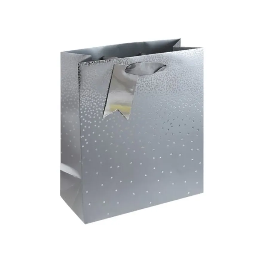 Clairefontaine - Sac cadeau - pluies d'étoiles argent - 21,5 cm x 10,2 cm x 25,3 cm