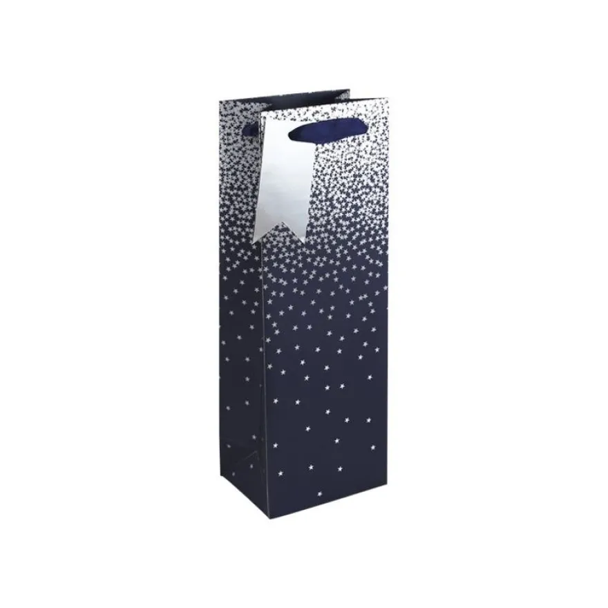 Clairefontaine - Sac cadeau spécial bouteille - pluies d'étoiles bleu - 12,7 cm x 9 cm x 35,5 cm