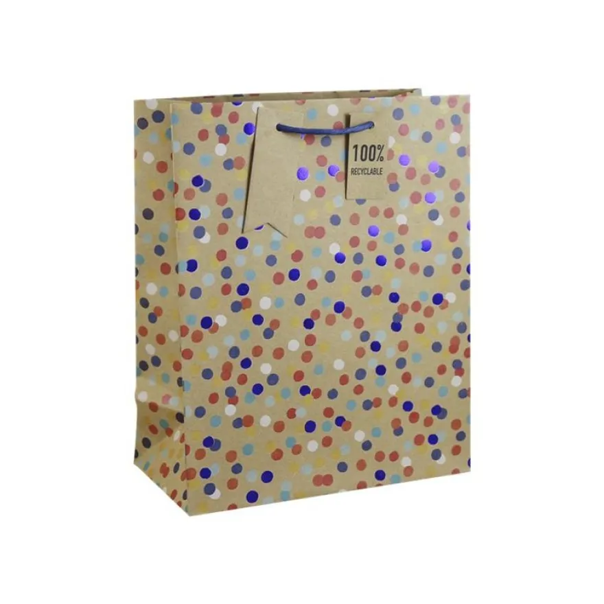 Clairefontaine - Sac cadeau kraft - pois multicolore - 26,5 cm x 14 cm x 33 cm