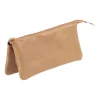 Clairefontaine - Trousse plate 3 compartiments - cuir naturel
