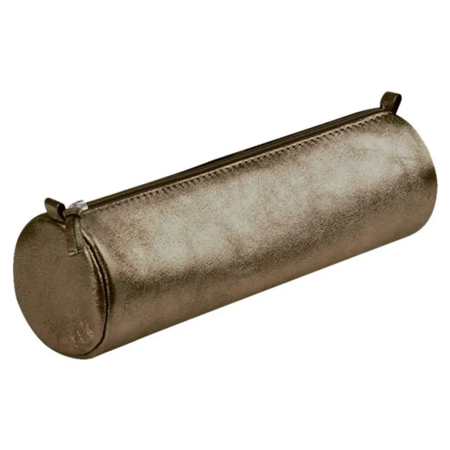 Clairefontaine - Trousse ronde - cuir - brun
