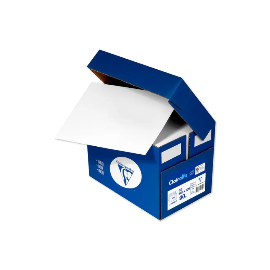 Clairefontaine Clairalfa - 250 Enveloppes C5 162 x 229 mm - 90 gr - sans fenêtre - blanc - bande adhésive