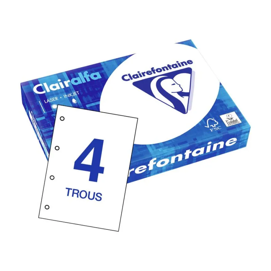 Clairefontaine CLAIRALFA - Papier blanc perforé 4 trous - A4 (210 x 297 mm) - 80 g/m² - Ramette de 500 feuilles