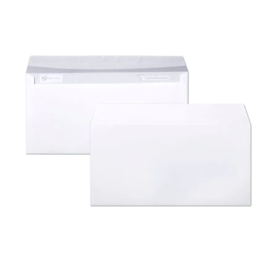 Clairefontaine Clairalfa - 250 Enveloppes DL 110 x 220 mm - 90 gr - sans fenêtre - blanc - bande adhésive