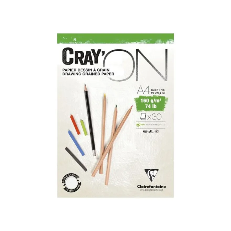 Clairefontaine Cray'On - Bloc papier à dessin - A4 - 30 feuilles