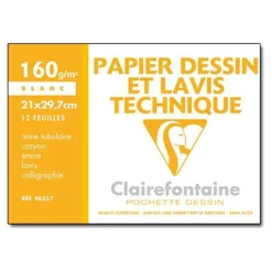 Clairefontaine Dessin à Grain - Pochette papier à dessin - 12 feuilles - A4 - 160 gr - blanc