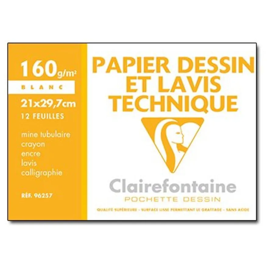 Clairefontaine Dessin à Grain - Pochette papier à dessin - 12 feuilles - A4 - 160 gr - blanc