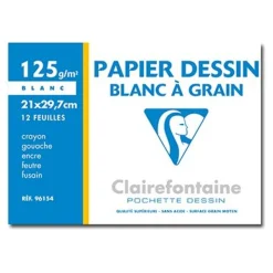 Clairefontaine Dessin à Grain - Pochette papier à dessin - 12 feuilles - A4 - 125 gr - blanc