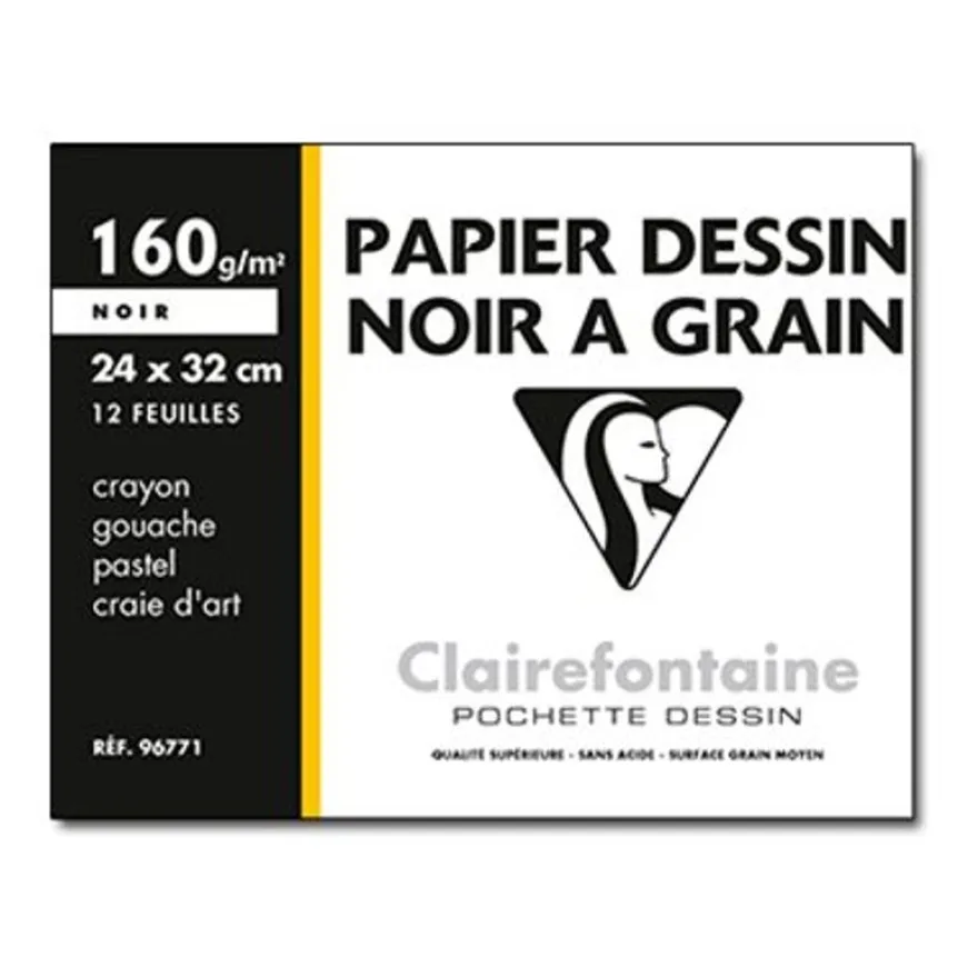 Clairefontaine Etival - Pochette papier à dessin - 12 feuilles - 24 x 32 cm - 160 gr - noir