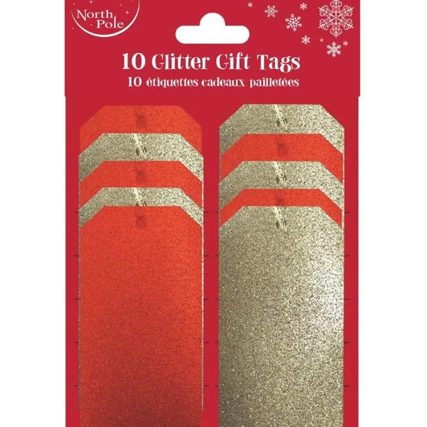 Clairefontaine Eurowrap - 10 Étiquettes cadeau pailletées - rouge/or