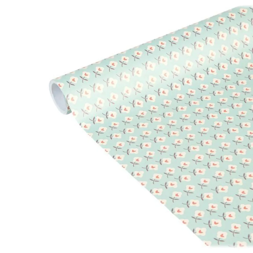 Clairefontaine Excellia Tiny Rolls - Papier cadeau - 35 cm x 5 m - 80 g/m² - fleurs et fond bleu