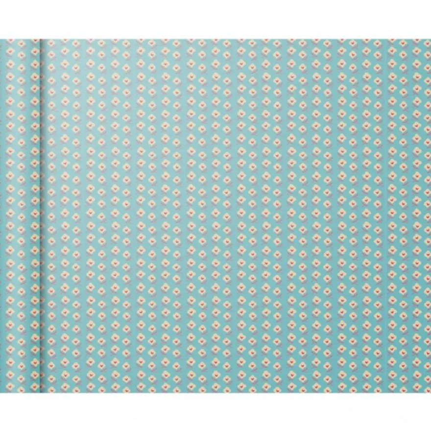 Clairefontaine Excellia Tiny Rolls - Papier cadeau - 35 cm x 5 m - 80 g/m² - fleurs et fond bleu