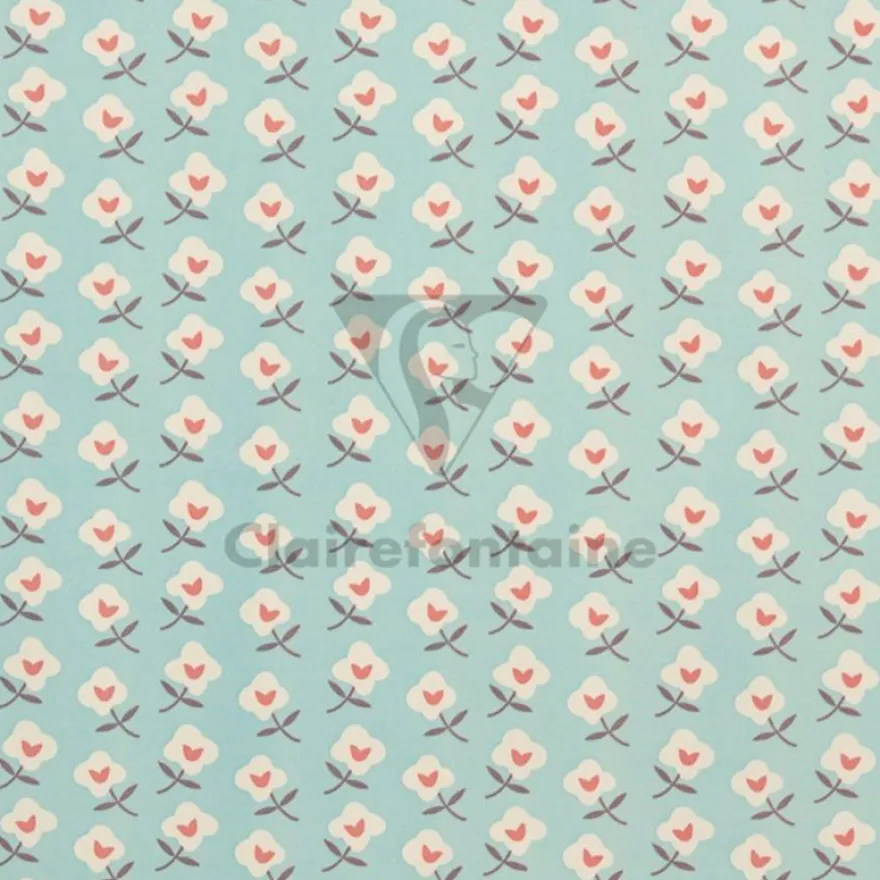 Clairefontaine Excellia Tiny Rolls - Papier cadeau - 35 cm x 5 m - 80 g/m² - fleurs et fond bleu
