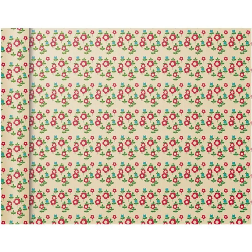 Clairefontaine Excellia Tiny Rolls - Papier cadeau fleurs rouges - 35 cm x 5 m - 80 g/m²