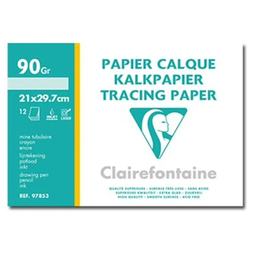 Clairefontaine Fine Arts - Pochette papier calque - 12 feuilles - A4 - 90 gr