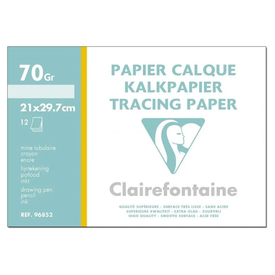 Clairefontaine Fine Arts - Pochette papier à dessin calque - 12 feuilles - A4 - 70G