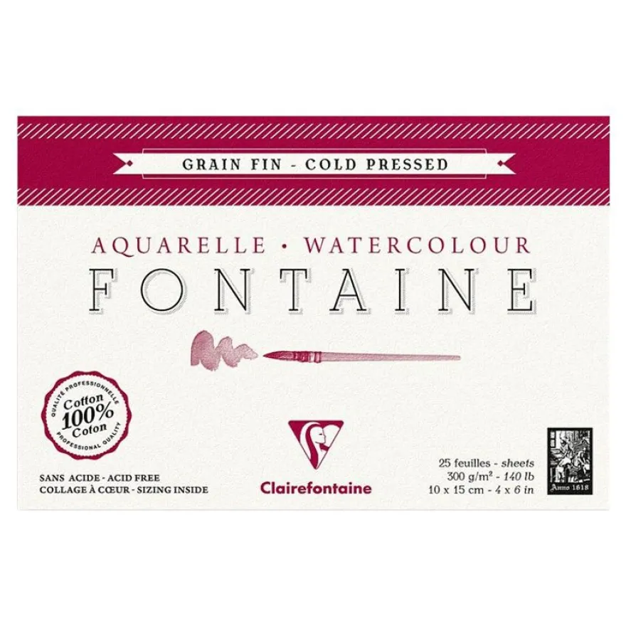 Clairefontaine Fontaine - Bloc de papier aquarelle grain fin - 10 x 15 cm - 25 feuilles - 300 g/m²
