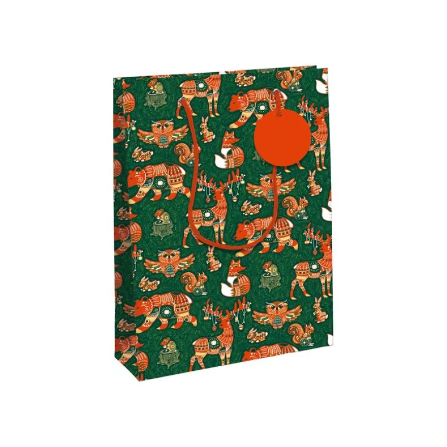 Clairefontaine Forest Rouge & Vert 72S - Sac cadeau - grand - 26.5 x 14 x 33 cm - vert