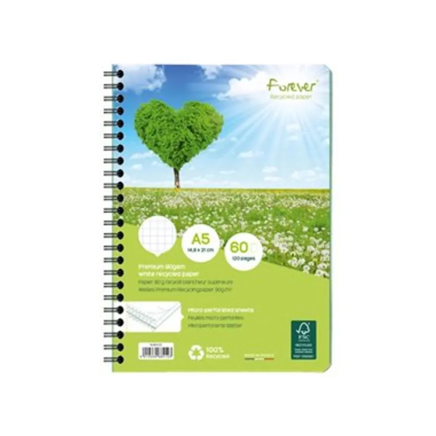 Clairefontaine Forever - Cahier à spirale A5 - 120 pages - petits carreaux (5x5 mm)