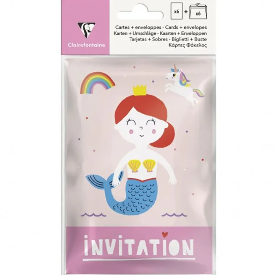 Clairefontaine Héros De Mon Enfance - 6 cartes d'invitation - 10,5 x 18 cm - rose