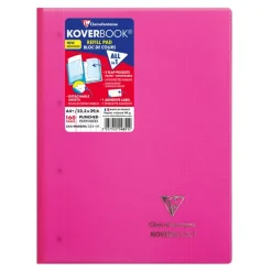 Clairefontaine Koverbook - Bloc de cours agrafé A4+ - 160 pages détachables perforées - petits carreaux (5x5 mm) - disponible dans différentes couleurs