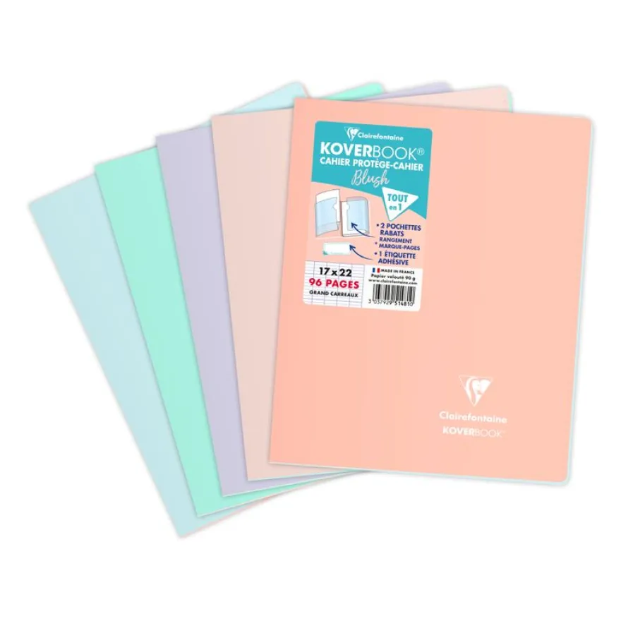 Clairefontaine Koverbook Blush - Cahier polypro 17 x 22 cm - 96 pages - grands carreaux (Seyes) - disponible dans différentes couleurs pastels